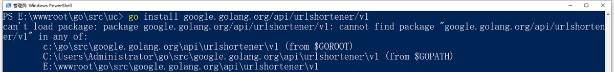在终端调用以下命令来安装 API:go install google.golang.org/api/urlshortener/v1,报错:can't load package: package google.golang.org/api/urlshortener/v1。