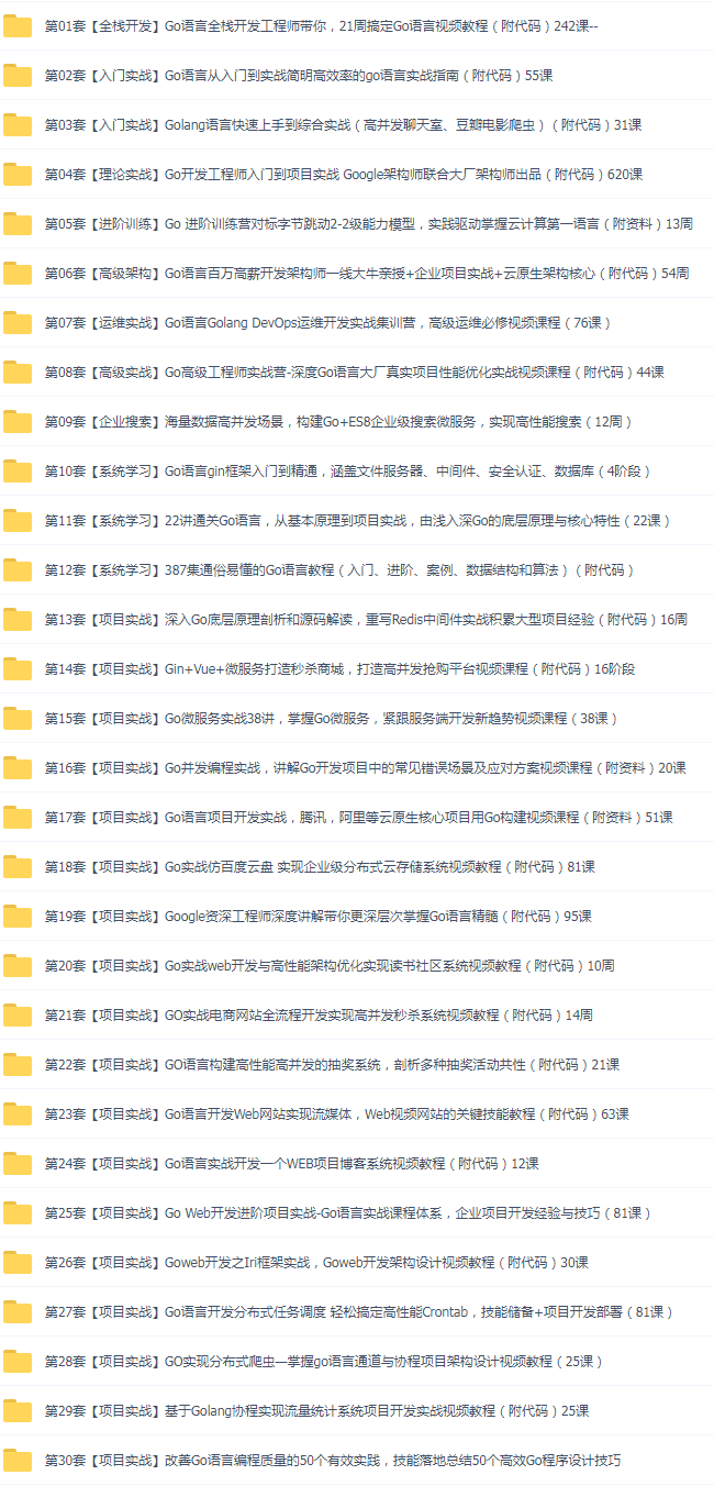 30套Go语言入门篇+项目实战篇+高级篇+架构篇+运维篇精讲视频教程插图(1)