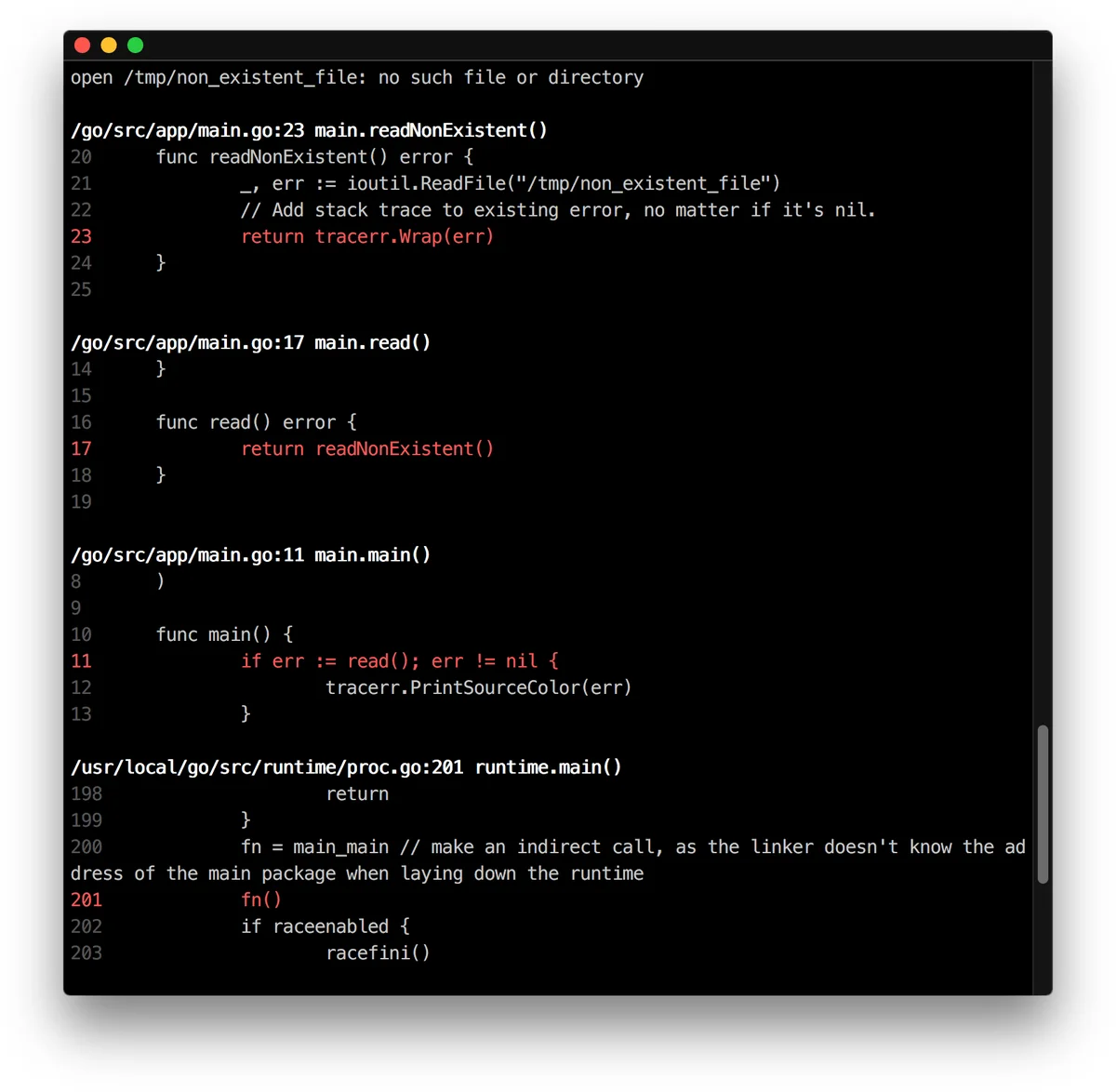 golang error stack trace